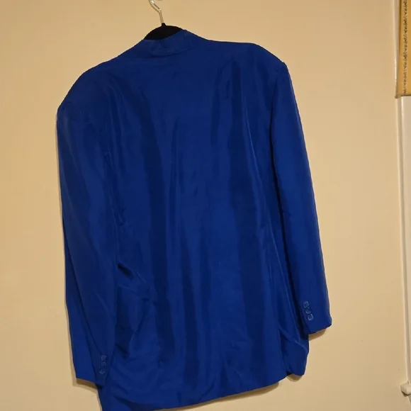 Vintage Blue Blazer Classic Lapel Suit Jacket 100%Silk - Picture 4 of 5